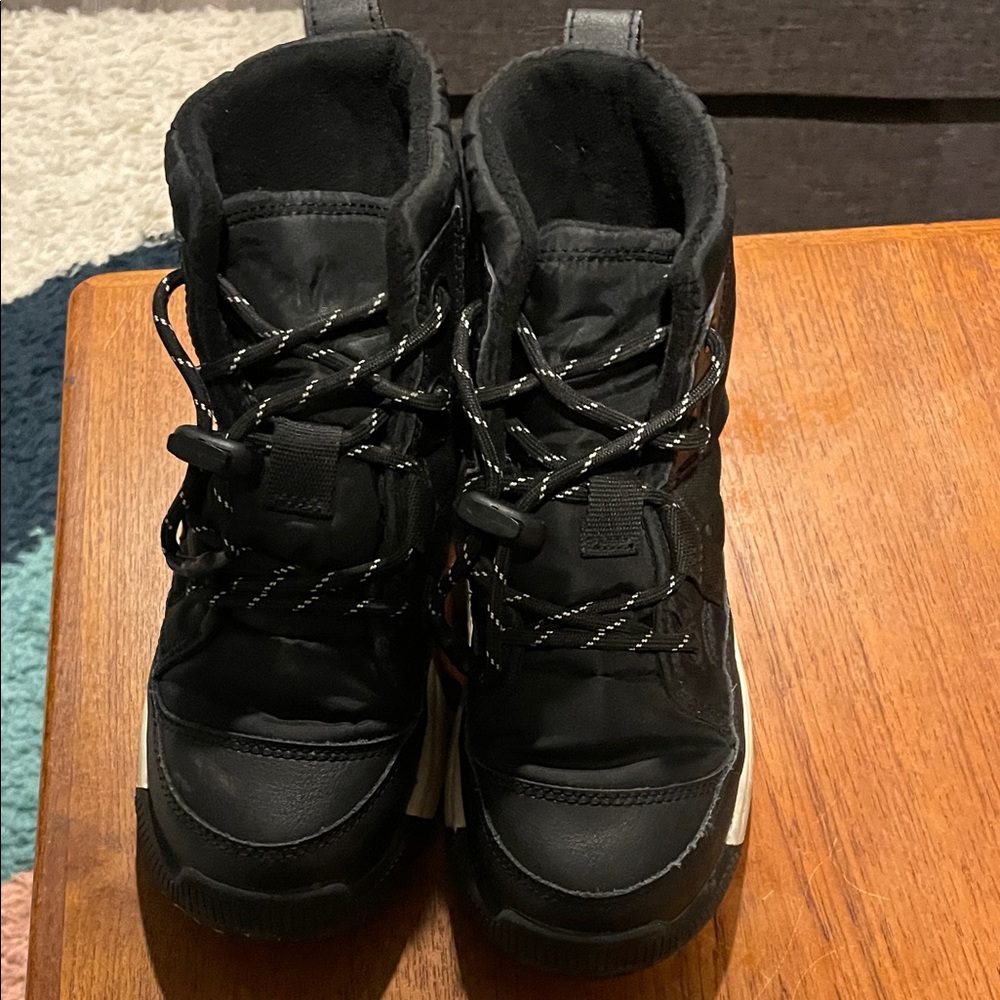 Sorel Kids Black Lace-Up Winter Boots with Reflective Accents